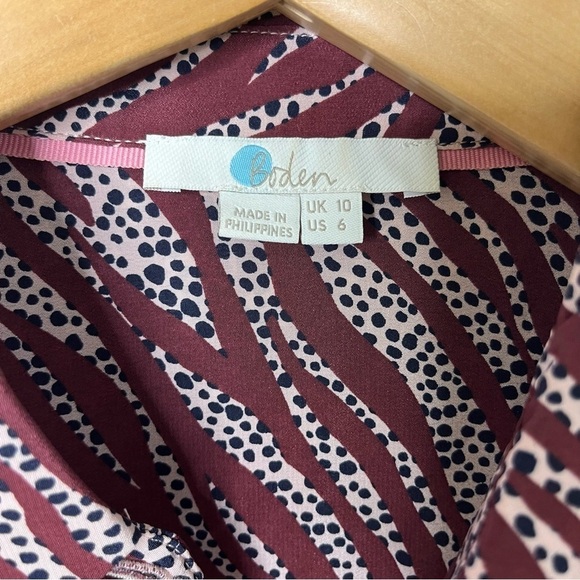 Boden Silk Zebra Stripe Blouse Burgundy Size 6 Button Front Relaxed Fit W0323 - Picture 3 of 4